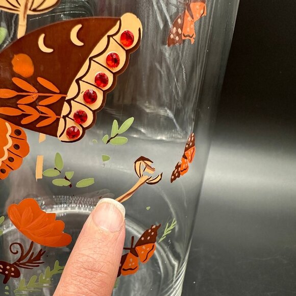 Vintage Woodland Creature Mushroom Moth Glass Container Jar Rhinestone Botanical - Picture 7 of 10